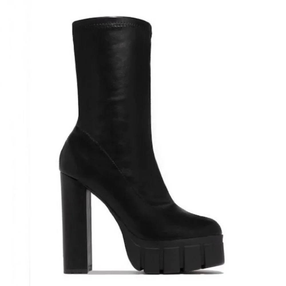 !! NEW !! Platform Block Heel Lug Sole Boots - Picture 3 of 4